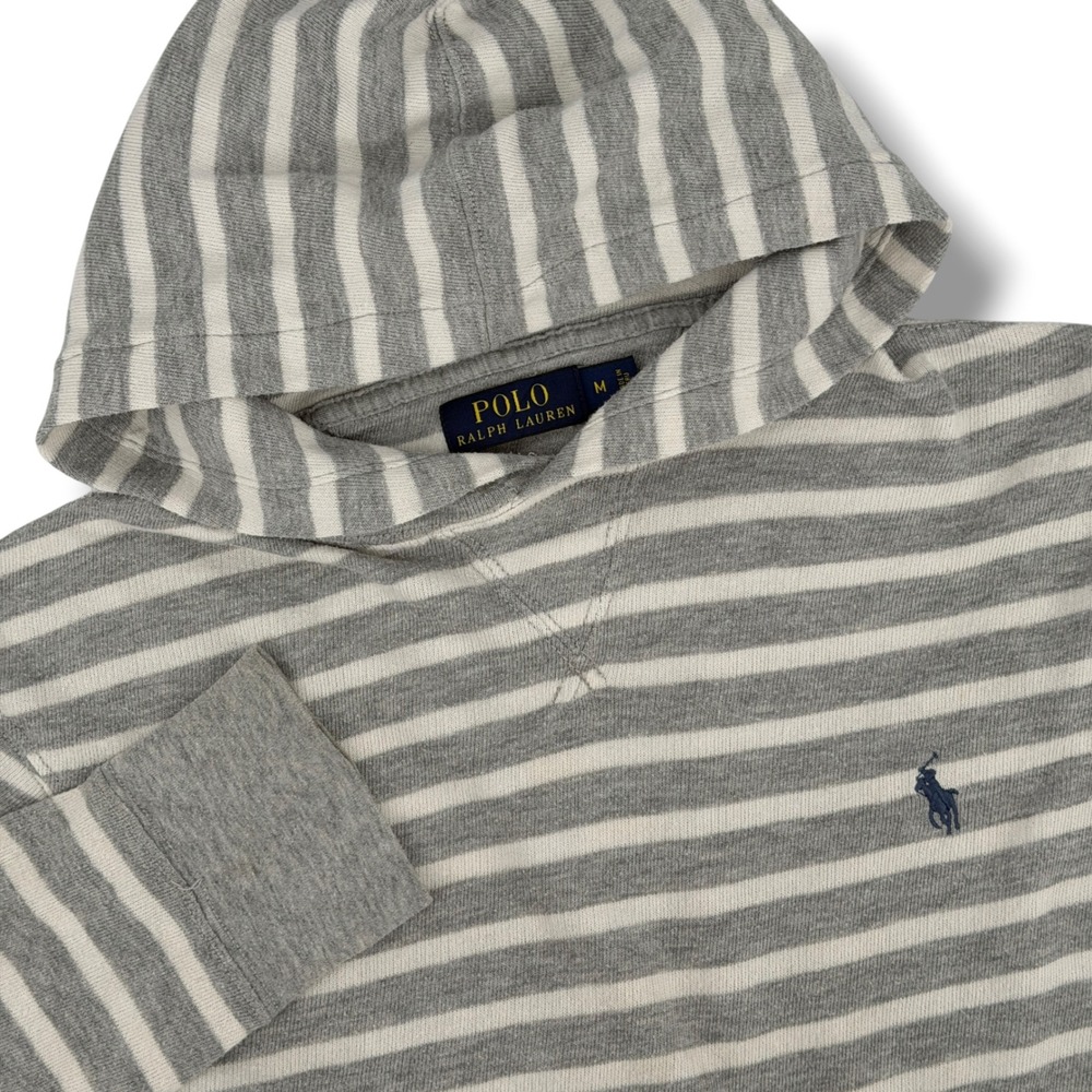Polo Ralph Lauren Hoodie Womens L Grey Striped Modal Performace Cotton Pony Prep